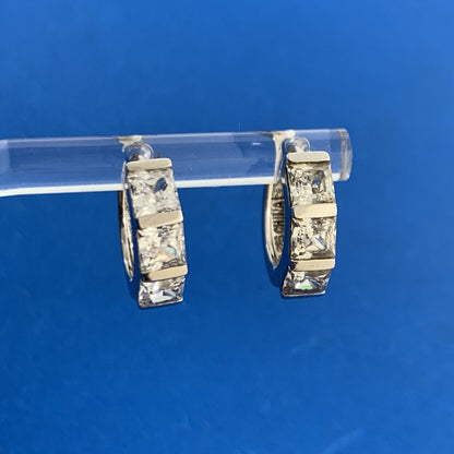 Designer Princess Cut Cubic Zirconia 925 Sterling Silver Huggie Hoop Earrings