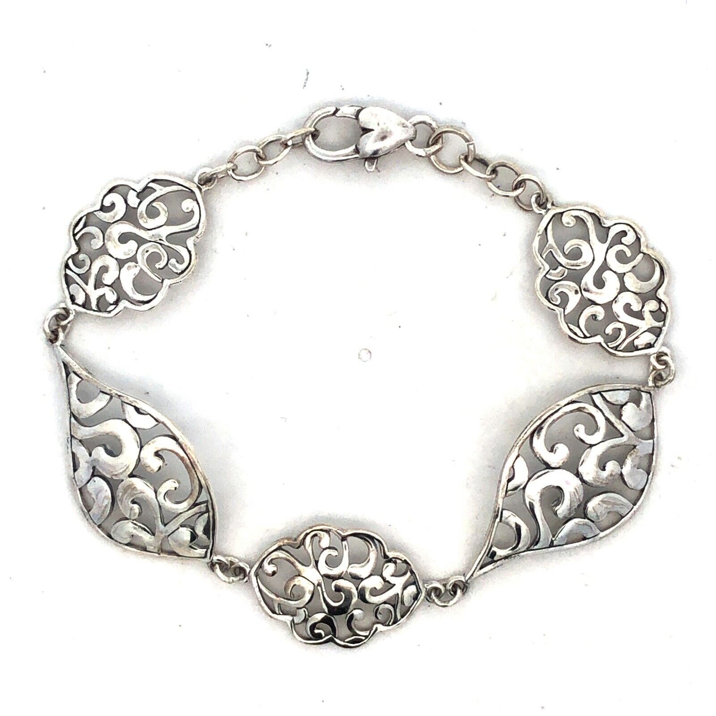 Designer 925 Sterling Silver Filigree Swirl Panel Bracelet