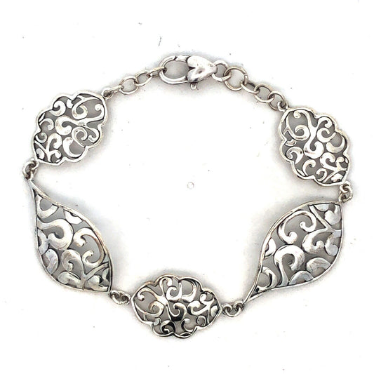 Designer 925 Sterling Silver Filigree Swirl Panel Bracelet