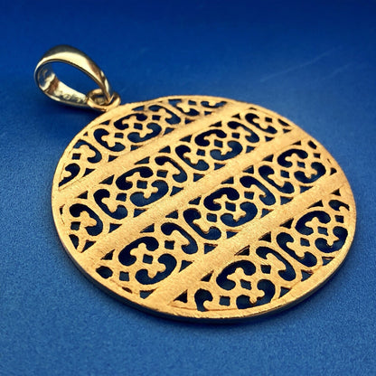 Vintage Milor Italy Sterling Silver 925 Rose Two Toned Ornament Disc Pendant