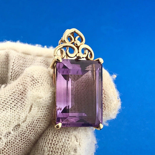 Estate 14K Yellow Gold Rectangular Cut Amethyst Statement Enhancer Pendant
