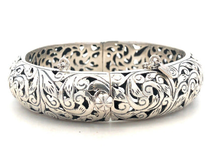 Silpada 925 Sterling Silver Vine Leaves Open Work Round Hinged Bangle Bracelet