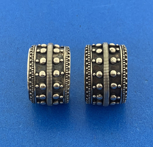 Vintage Sterling Silver 925 Cable Beaded 3D Wide Half Hoop Statement Earrings