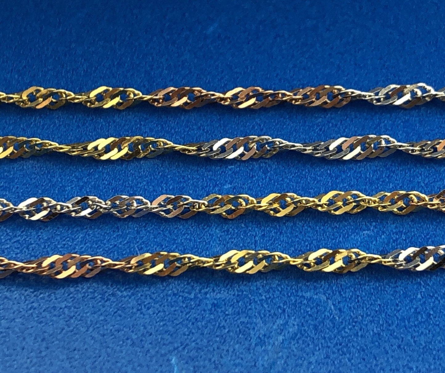 Retro 14K Yellow White Rose Gold Tri-Colored Diamond Cut Twisted Chain Necklace