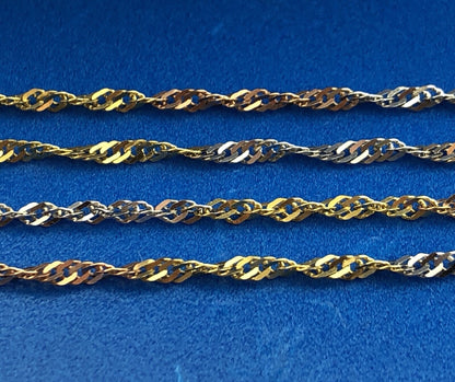 Retro 14K Yellow White Rose Gold Tri-Colored Diamond Cut Twisted Chain Necklace