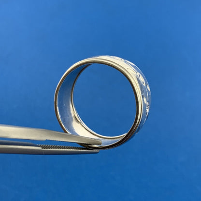 Mid Century UNCAS 925 Sterling Silver Floral Engraved Wide Cigar Band Ring