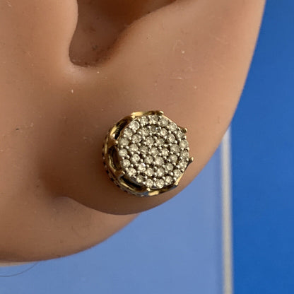 Designer 10K Yellow White Gold Pave Diamond Screw Back Stud Earrings