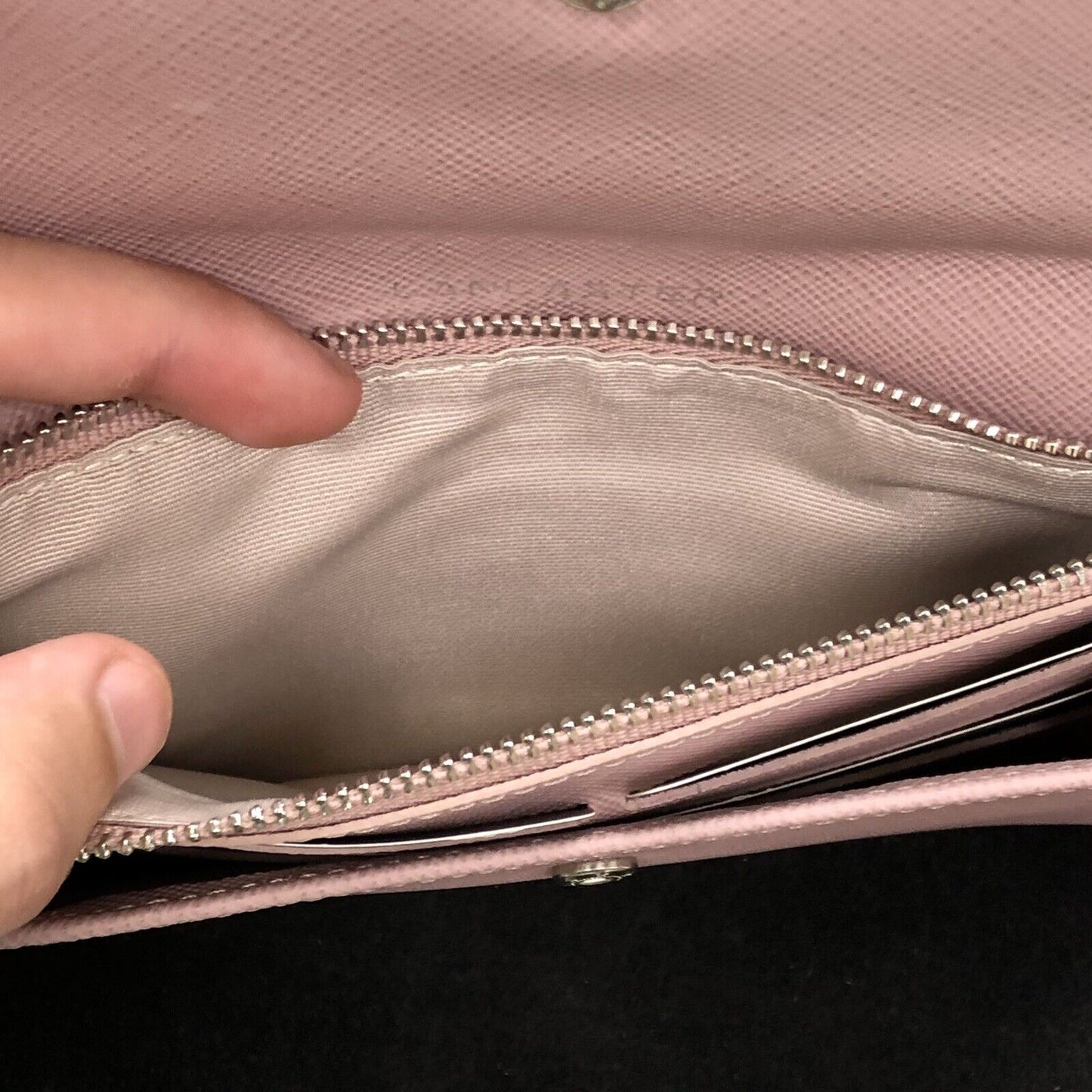 Lancaster Paris Taupe Purple Leather Large Flat Wallet NIB