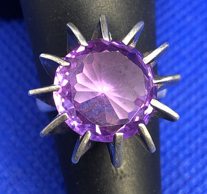 Taxco Mexico 925 Sterling Silver Round Purple Sapphire Cocktail Ring