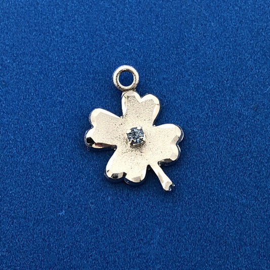 Estate Sterling Silver Blue CZ Florentine Polished Good Luck 4 Leaf Clover Charm