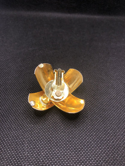 Mid Century Norma Jean Gold Tone Modernist X Polished Statement Clip On Earrings