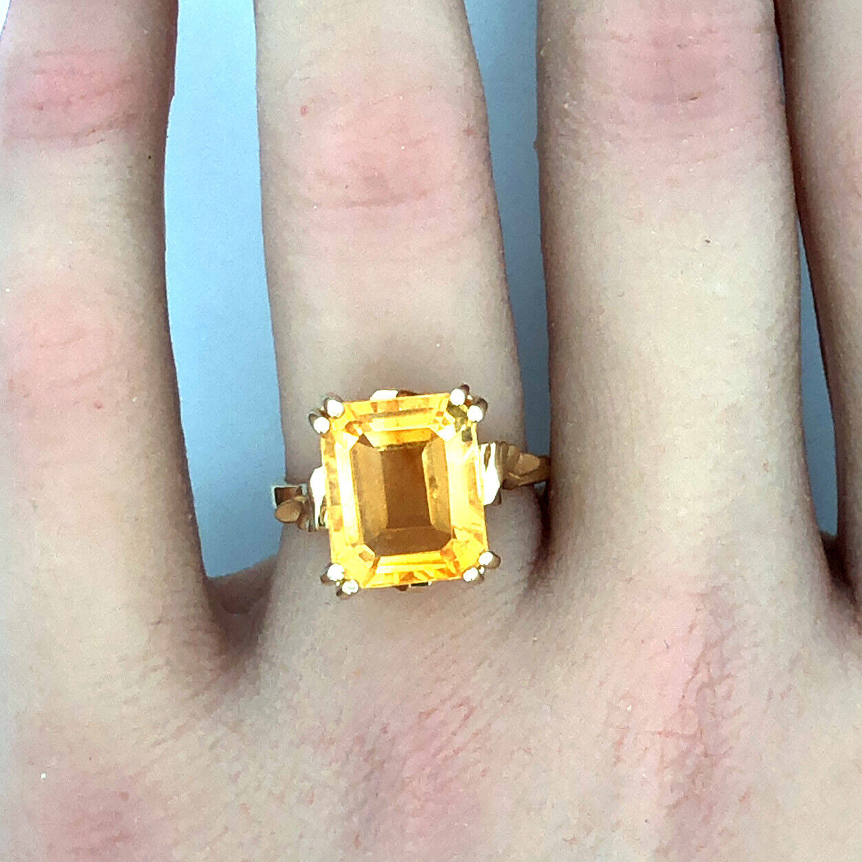 10K Yellow Gold Emerald Cut Citrine November Anniversary Cocktail Ring