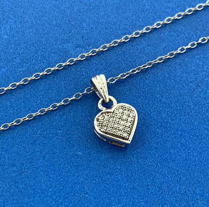 Designer Italy 925 Sterling Silver Pave Diamond Petite Heart Pendant Necklace