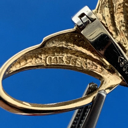 Gorgeous 14k Yellow Gold White Gold Round Cut Diamond Modernist Enhancer Pendant