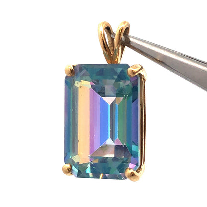 Gorgeous 10k Yellow Gold Emerald Cut Mystic Topaz Precious Statement Pendant