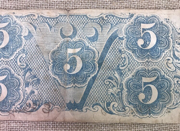 1863 $5 Confederate States of America April 6 Richmond Civil War Era Note T-60