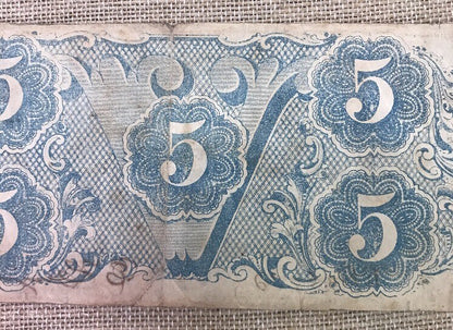 1863 $5 Confederate States of America April 6 Richmond Civil War Era Note T-60