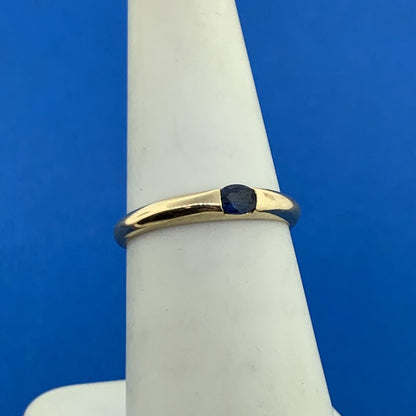 14K Yellow Gold Estate Oval Blue Sapphire Size 6.75 Stackable Band Ring