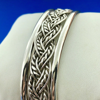 Vintage Taxco Mexico 925 Sterling Silver Open Basket Weave Wide Cuff Bracelet