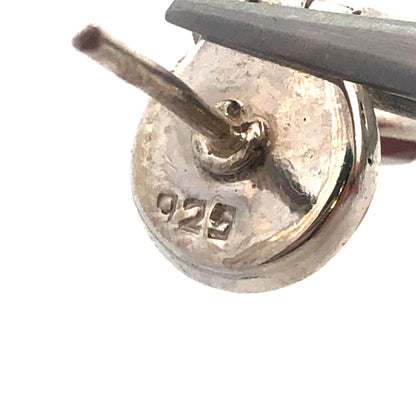 Vintage 925 Sterling Silver Round Bezel Pear Garnet Dangle Drop Stud Earrings