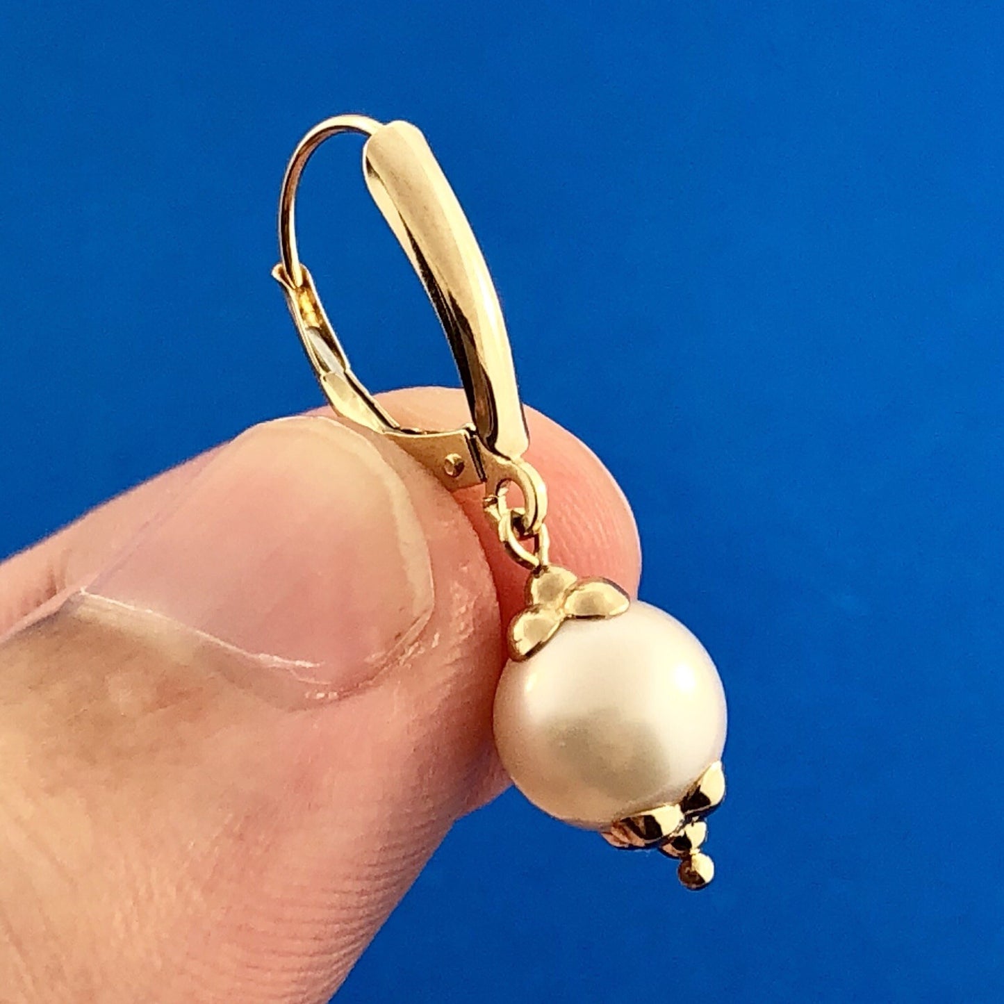 Vintage 14K Yellow Gold Pearl Wedding Birthstone Dangle French Back Earrings