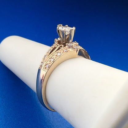 Stunning 14K Yellow Gold Marquise Diamond Solitaire W/Accents Engagement Ring