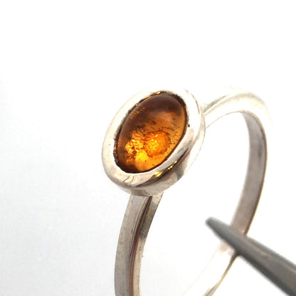 Estate 925 Sterling Silver Oval Orange Tourmaline Bezel Solitaire Ring