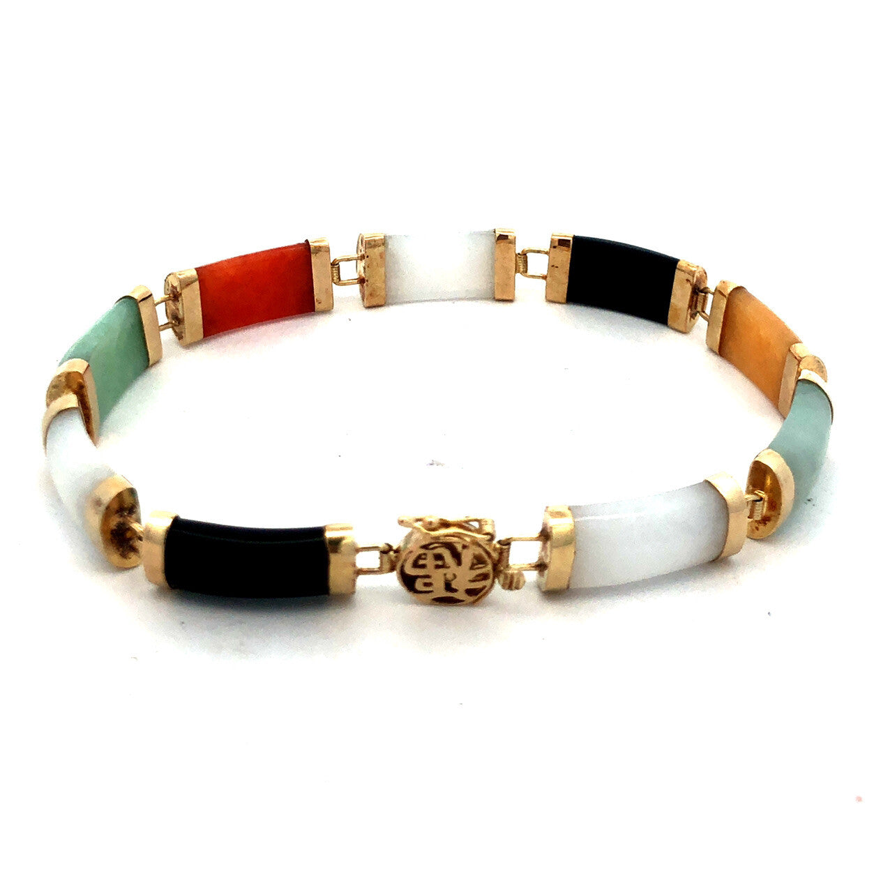 Gorgeous 14k Yellow Gold Elongated Cabochon Multi-Stone 7" Panel Link Bracelet