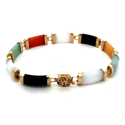 Gorgeous 14k Yellow Gold Elongated Cabochon Multi-Stone 7" Panel Link Bracelet