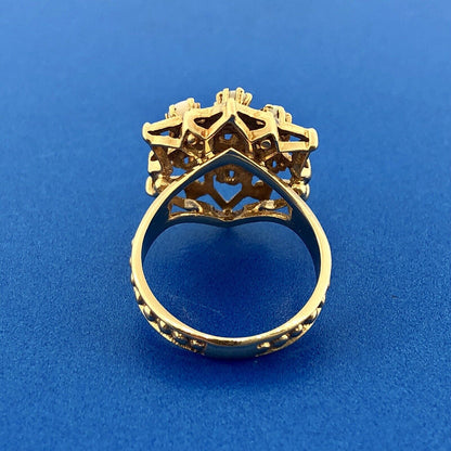 Art Nouveau 14K Yellow Gold Opal Star Flower Cluster October Etruscan Style Ring