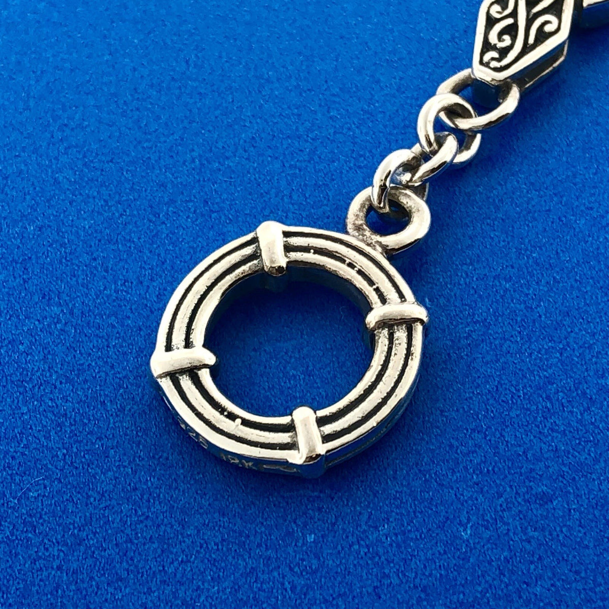 Designer 18K White Gold Sterling Silver Scroll Oval Circle Link Toggle Bracelet