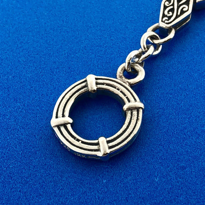 Designer 18K White Gold Sterling Silver Scroll Oval Circle Link Toggle Bracelet