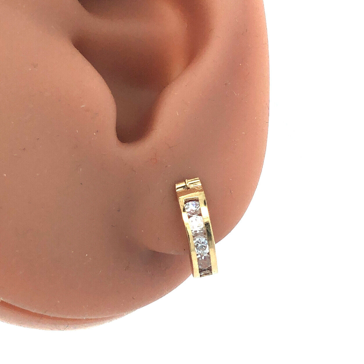 Designer 14K Yellow Gold Round Cubic Zirconia CZ Huggy Hoop Earrings