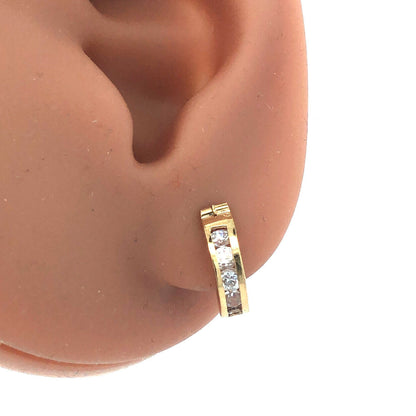 Designer 14K Yellow Gold Round Cubic Zirconia CZ Huggy Hoop Earrings