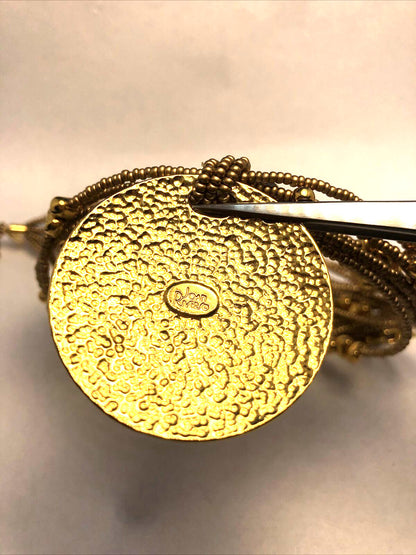 Joan Rivers Gold Tone Beaded 10-Strand Metal Disc Statement Necklace