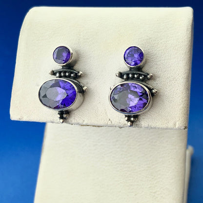 Designer 925 Sterling Silver Purple CZ Anniversary Stud Earrings