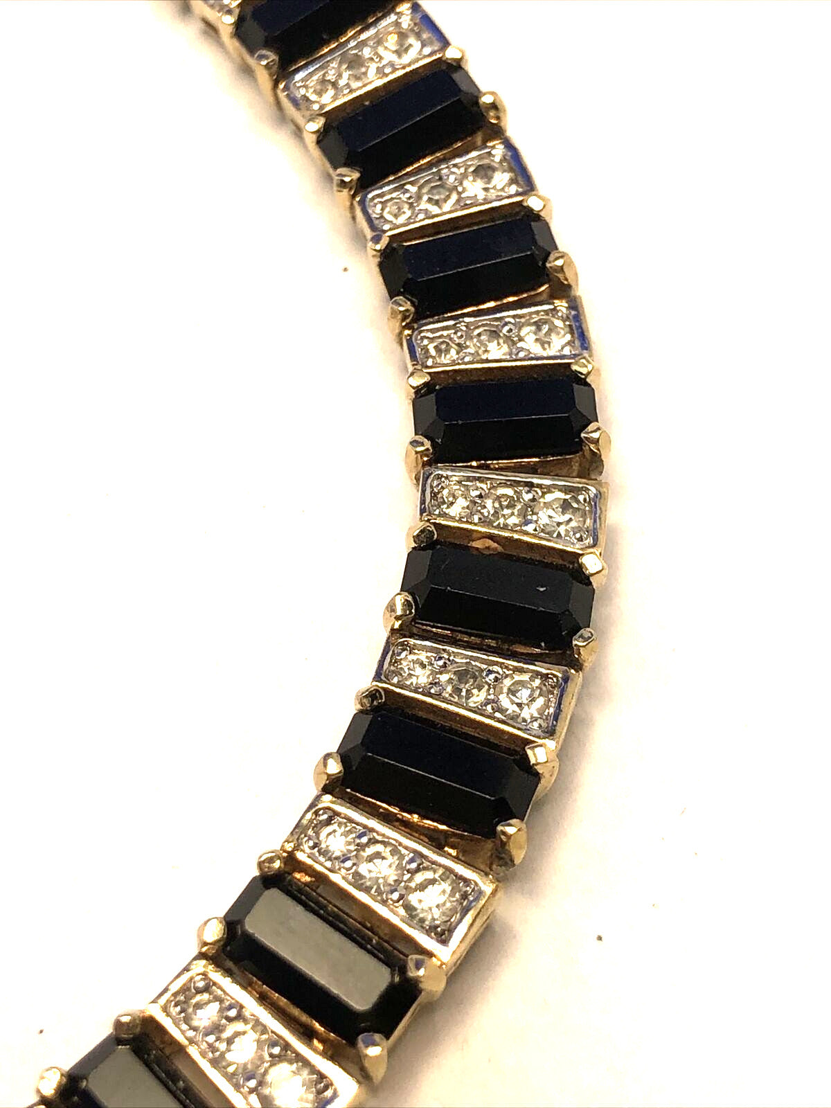 Gold Tone Black Onyx Rhinestone Collar Statement Necklace