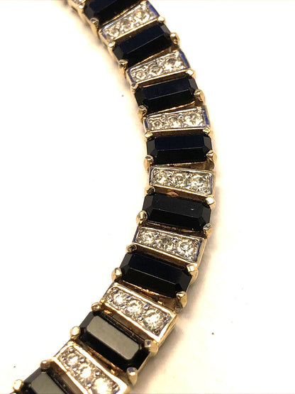 Gold Tone Black Onyx Rhinestone Collar Statement Necklace
