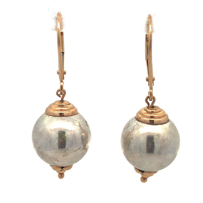 Jacmel Mauritius 14K Yellow Gold Sterling Silver Two Tone Ball Dangle Earrings