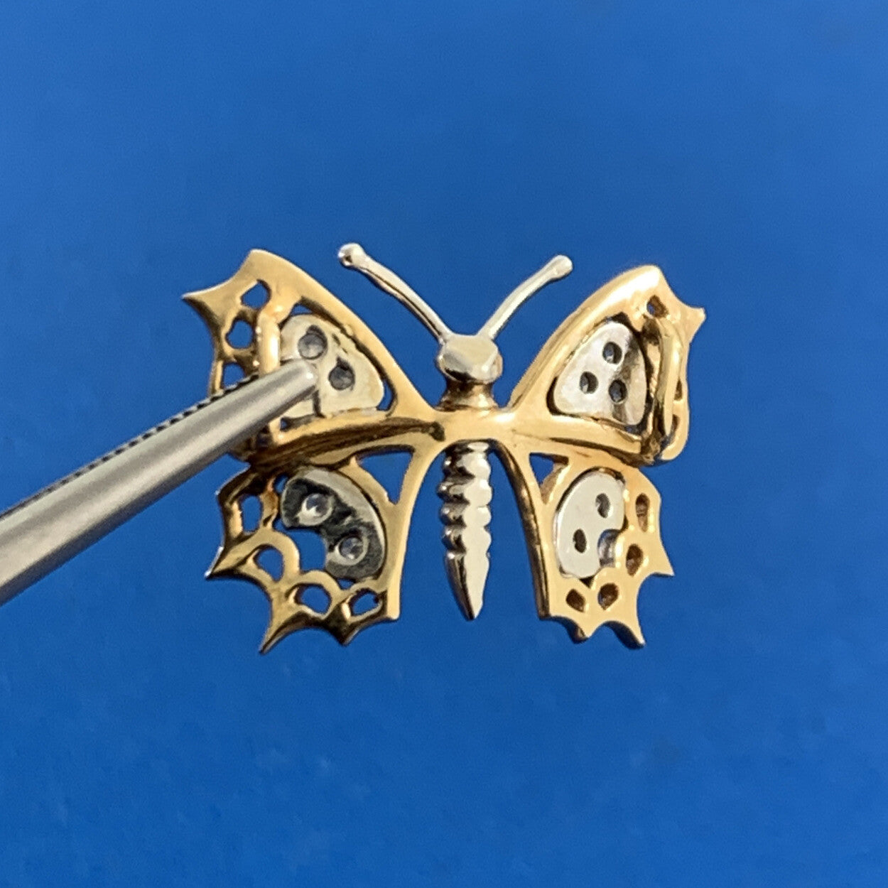 14K Yellow White Gold Diamond Two Toned Butterfly Pendant