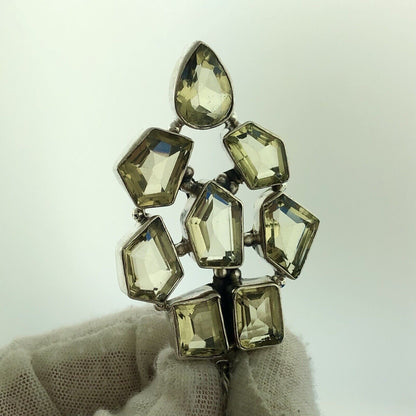 Retro Modernist 925 Sterling Silver Green Amethyst Multi Panel Chunky Pendant