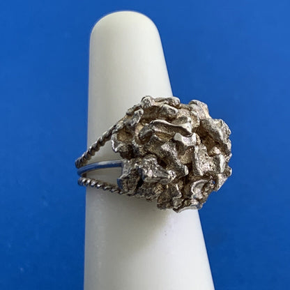 Artisan 925 Sterling Silver Nugget Flower Cluster Statement Dome Size 5.5 Ring