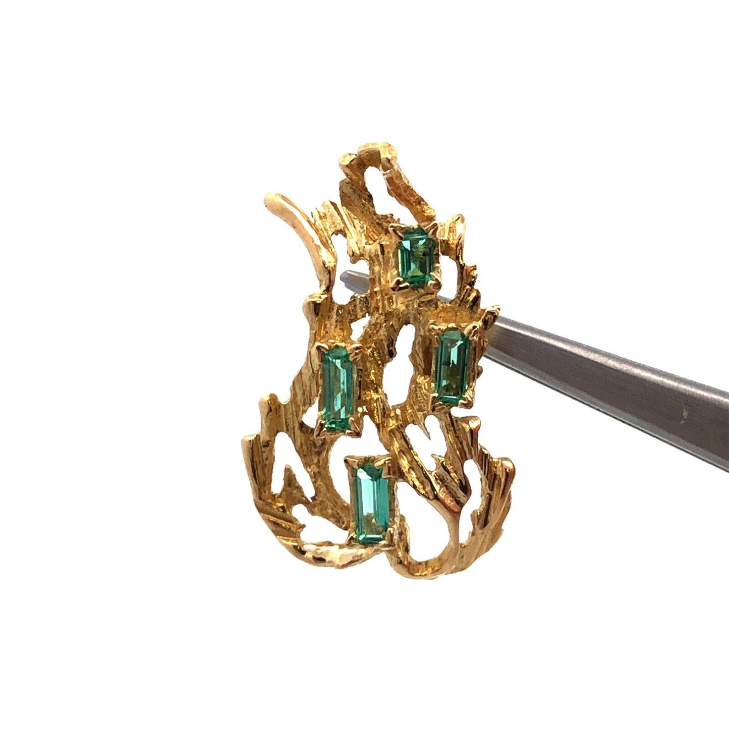 Designer 14K Yellow Gold Emerald Cut Green Tourmaline Flame Pendant