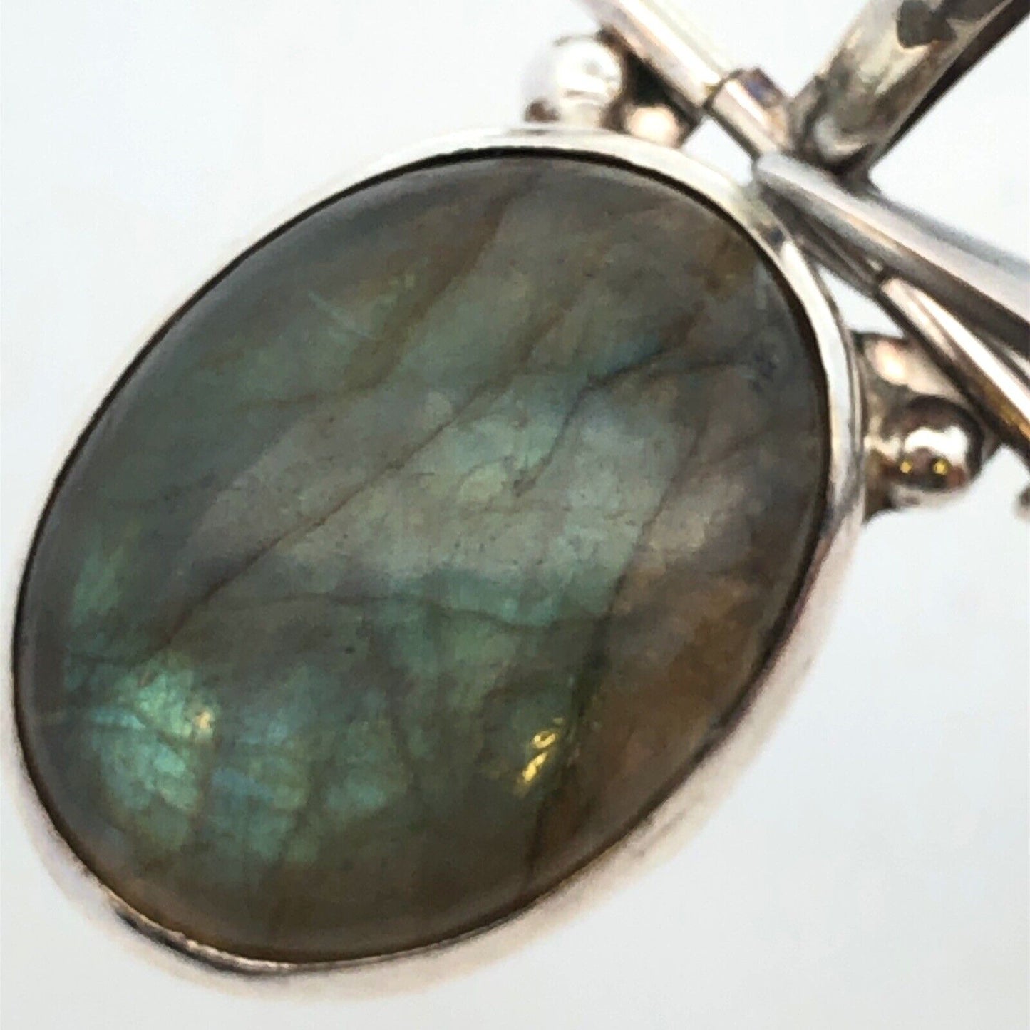 Vintage 925 Sterling Silver Oval Cabochon Labradorite Statement Pendant