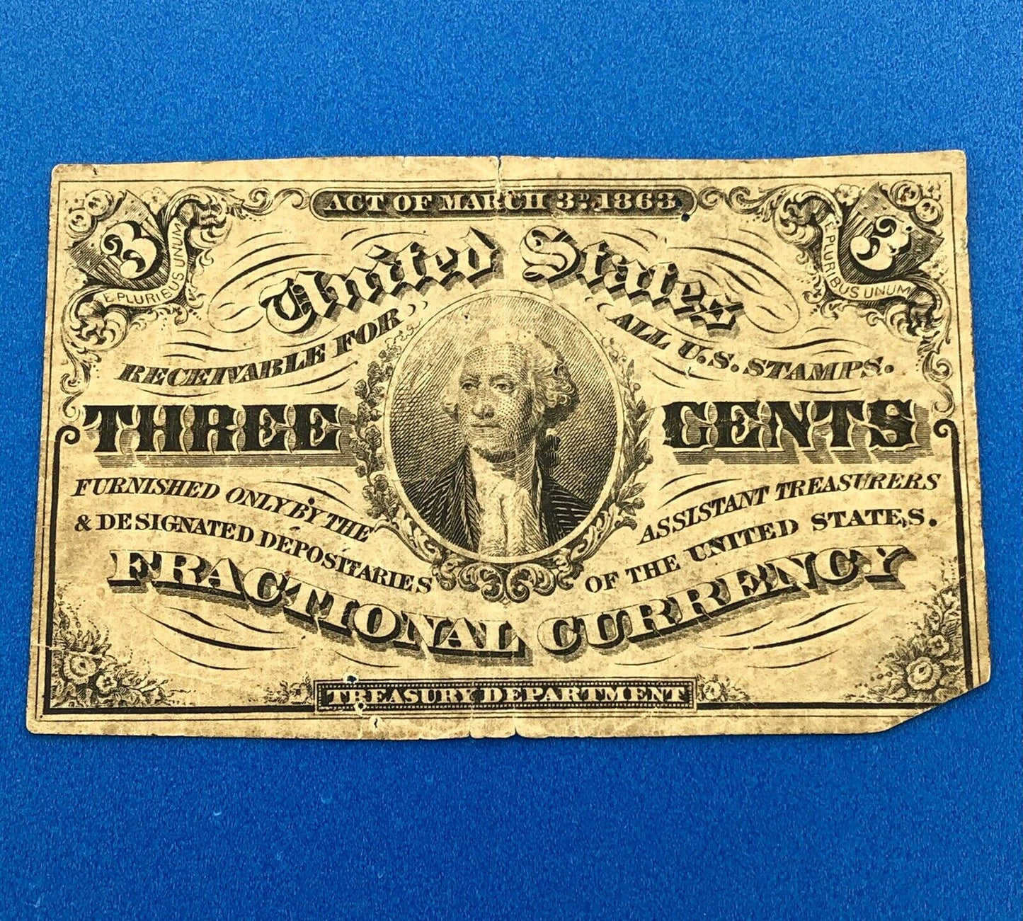 1864 3rd Issue 3 Cents Postage Fractional Currency Civil War Note Fr. 1227