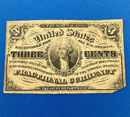1864 3rd Issue 3 Cents Postage Fractional Currency Civil War Note Fr. 1227