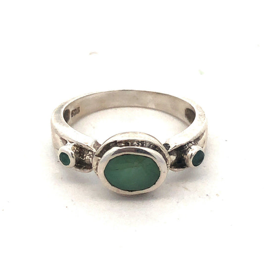 Vintage 925 Sterling Silver Oval Emerald May Anniversary Ring