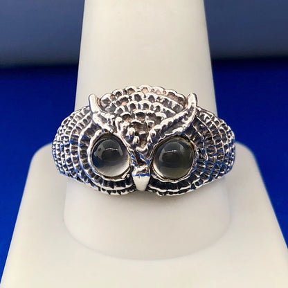 Artisan Sterling Silver Mens Moonstone Owl Textured Wisdom Prophecy Dome Ring