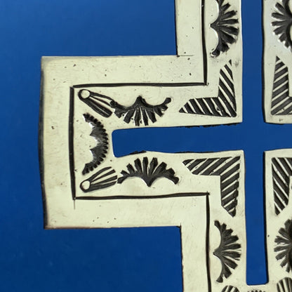 Native American Unsigned Sterling Silver Concho Cutout Statement Cross Pendant