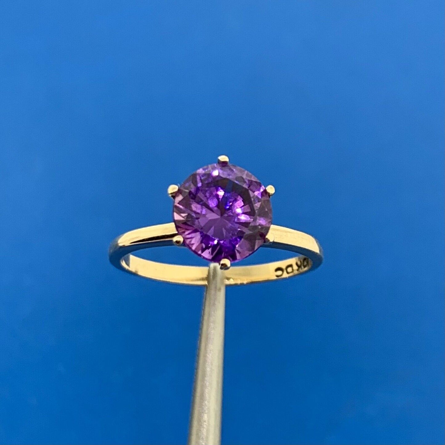 Designer 10K Yellow Gold Purple Sapphire Solitaire Ring